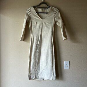 Jarbo Elegant Cream Sheath Dress with V-Neck and 3/4 Sleeves